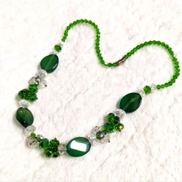 Vintage Artisan Made Green Crystal Bead and Glass Bead Necklaces - Picture 7 of 13
